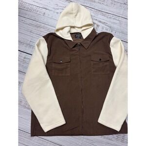 O-NET XXL Cocoa Ecru Corduroy Hooded Shirt Jacket Full Zip